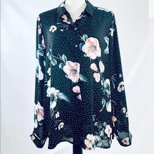 SPENSE Long Sleeve Sheer Floral Blouse Large